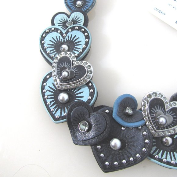 Coach $300 Leather SWAROVSKI Crystals Heart Applique 3d Necklace - Picture 9 of 13